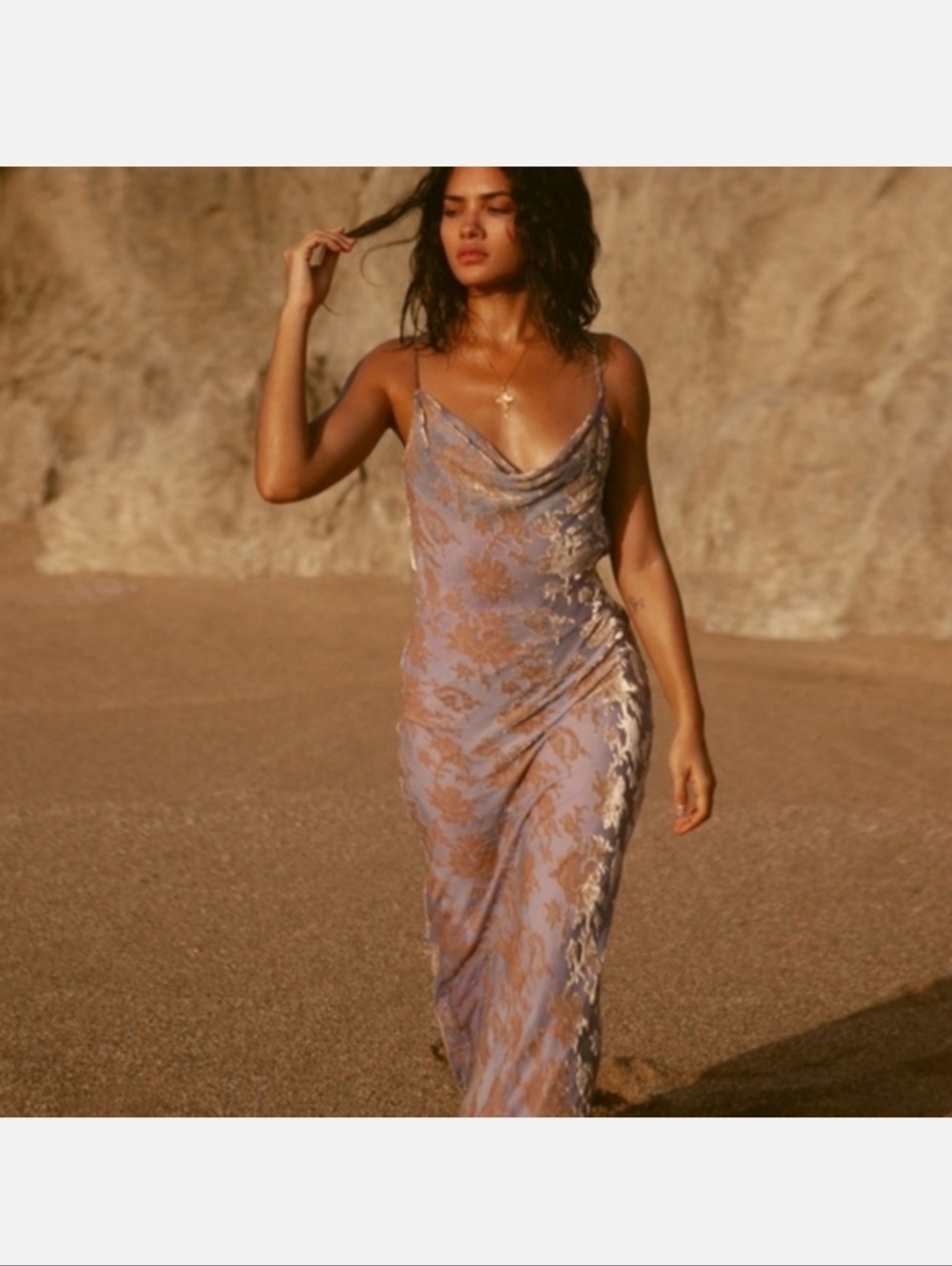 Rat & Boa Lavender and Gold Jacquard Slip Maxi Dress